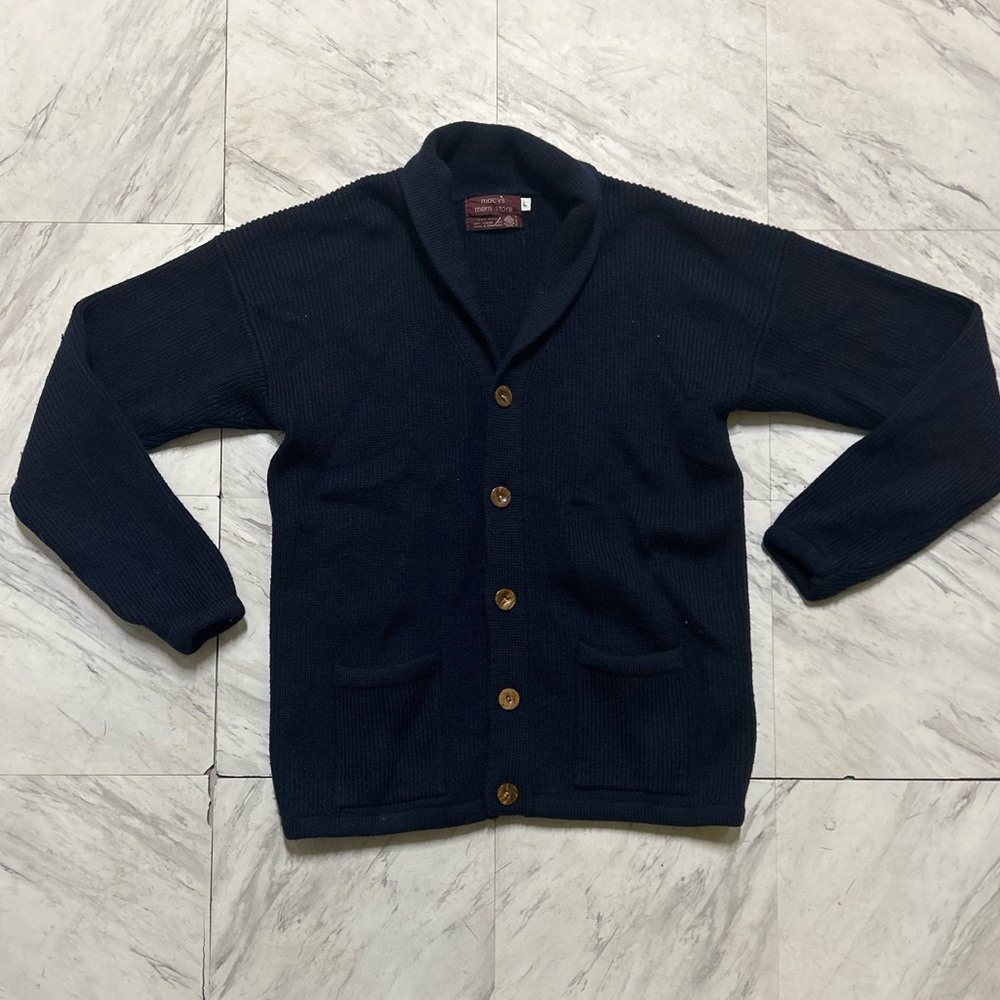 vintage macys mens store 100% wool shawl cardigan